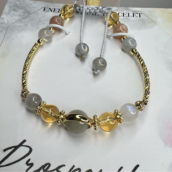 NEW La Meno Energy Stone Bracelet “Prosperity” Jade/Sunstone/Labradorite/14kt GF - Picture 3 of 3